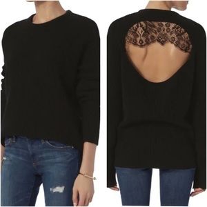 ALC Peter Ribbed Open Back Black Cashmere Sweater XS Cut Out with Lace Detail